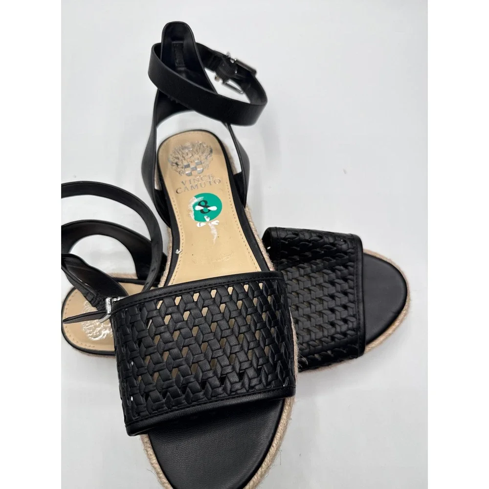 Vince Camuto Kovya Black Woven Leather Espadrille Platform Sandals Womens 8M